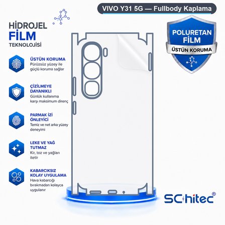 SChitec VIVO Y31 5G Uyumlu Fullbody Arka Kaplama Hidrojel Koruyucu Film