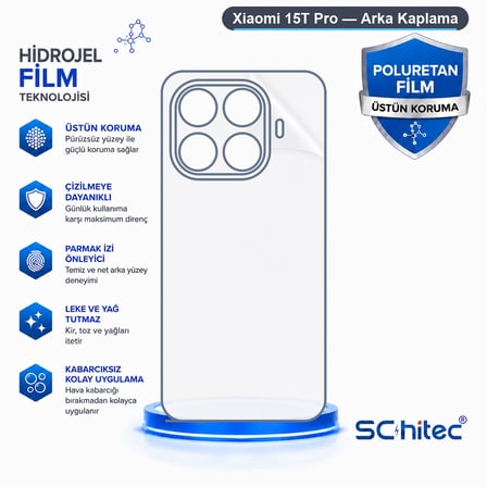 SChitec Xiaomi 15T Pro Uyumlu Arka Yüzey Hidrojel Koruyucu Film