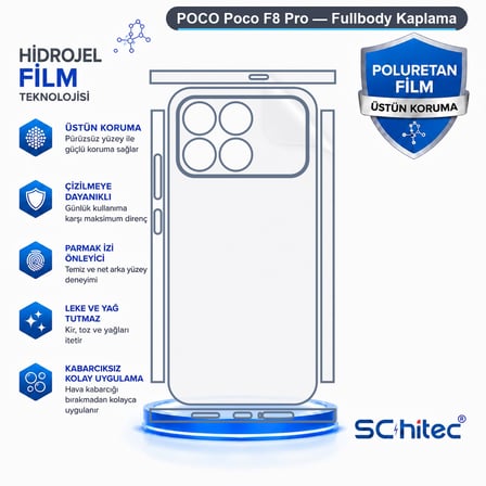 SChitec POCO Poco F8 Pro Uyumlu Fullbody Arka Kaplama Hidrojel Koruyucu Film