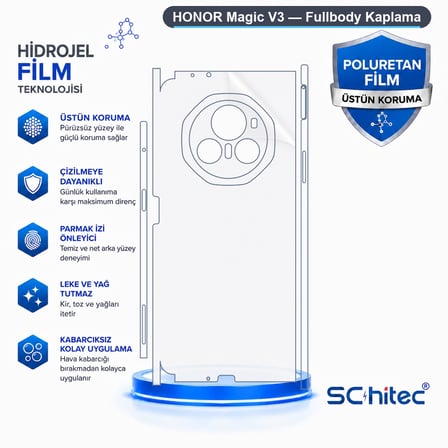 SChitec HONOR Magic V3 Uyumlu Fullbody Arka Kaplama Hidrojel Koruyucu Film