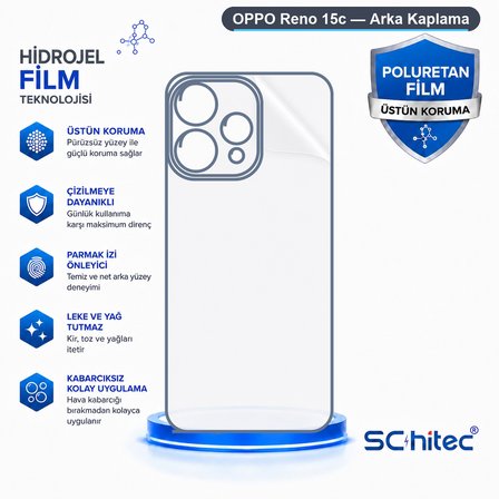 SChitec OPPO Reno 15c Uyumlu Arka Yüzey Hidrojel Koruyucu Film