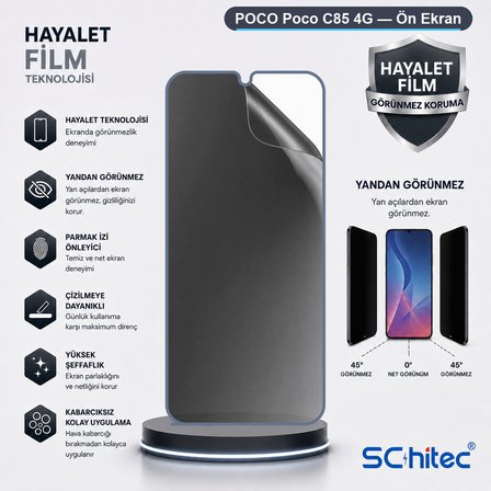 SChitec POCO Poco C85 4G Uyumlu Ön Yüzey Hayalet Privacy Hidrojel Ekran Koruyucu