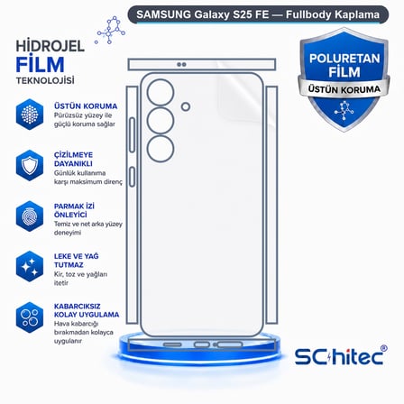 SChitec SAMSUNG Galaxy S25 FE Uyumlu Fullbody Arka Kaplama Hidrojel Koruyucu Film
