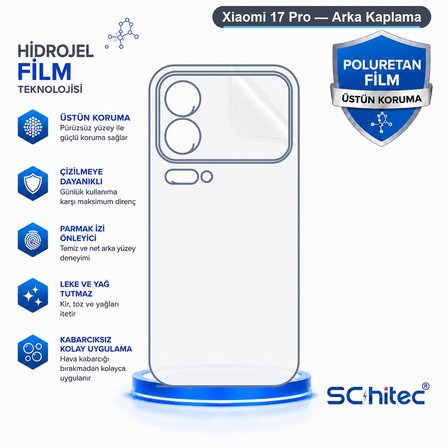 SChitec Xiaomi 17 Pro Uyumlu Arka Yüzey Hidrojel Koruyucu Film