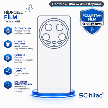 SChitec Xiaomi 14 Ultra Uyumlu Arka Yüzey Hidrojel Koruyucu Film