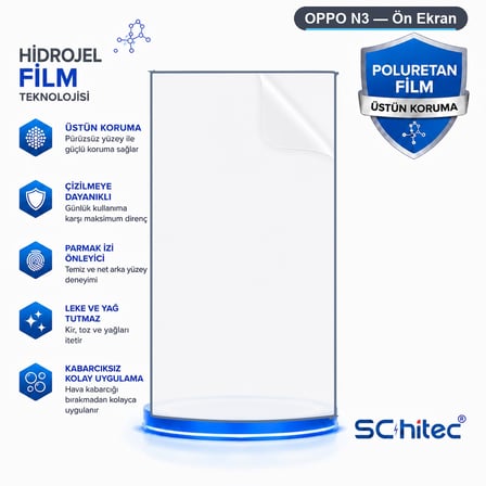 SChitec OPPO N3 Uyumlu Ön Yüzey Nano Şeffaf Hidrojel Ekran Koruyucu