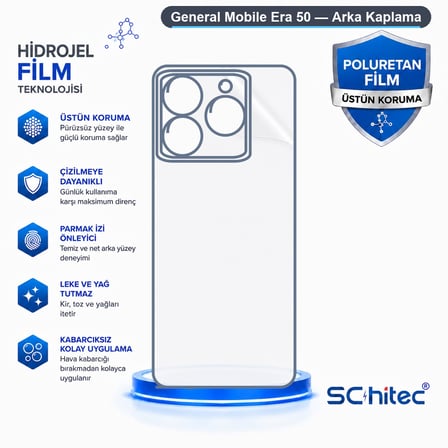 SChitec General Mobile Era 50 Uyumlu Arka Yüzey Hidrojel Koruyucu Film