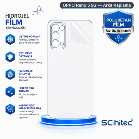 SChitec OPPO Reno 5 5G Uyumlu Arka Yüzey Hidrojel Koruyucu Film