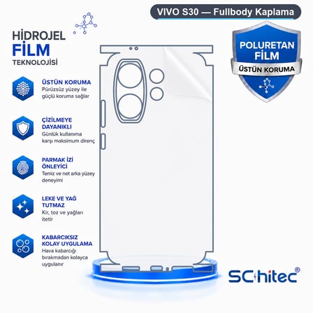 SChitec VIVO S30 Uyumlu Fullbody Arka Kaplama Hidrojel Koruyucu Film