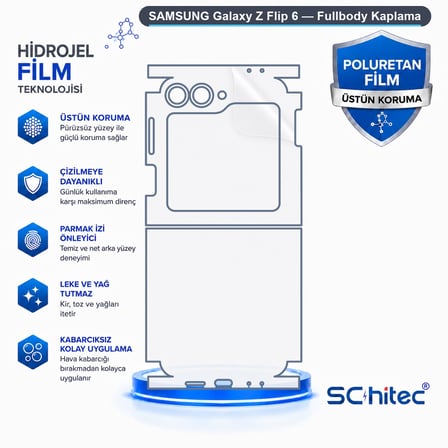 SChitec SAMSUNG Galaxy Z Flip 6 Uyumlu Fullbody Arka Kaplama Hidrojel Koruyucu Film