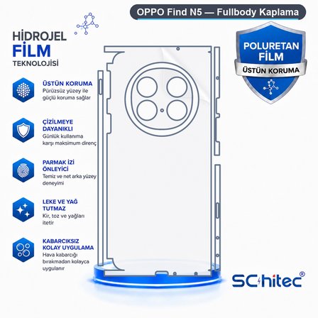 SChitec OPPO Find N5 Uyumlu Fullbody Arka Kaplama Hidrojel Koruyucu Film
