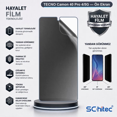 SChitec TECNO Camon 40 Pro 4/5G Uyumlu Ön Yüzey Hayalet Privacy Hidrojel Ekran Koruyucu