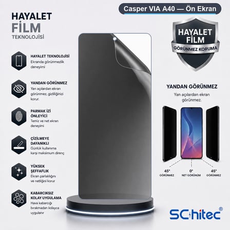 SChitec Casper VIA A40 Uyumlu Ön Yüzey Hayalet Privacy Hidrojel Ekran Koruyucu