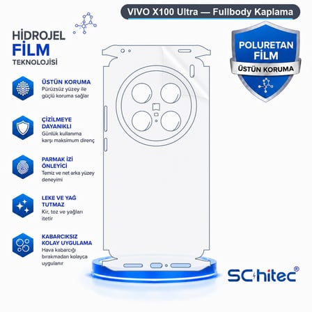 SChitec VIVO X100 Ultra Uyumlu Fullbody Arka Kaplama Hidrojel Koruyucu Film