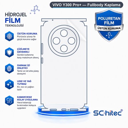SChitec VIVO Y300 Pro+ Uyumlu Fullbody Arka Kaplama Hidrojel Koruyucu Film