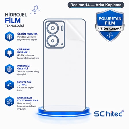 SChitec Realme 14 Uyumlu Arka Yüzey Hidrojel Koruyucu Film
