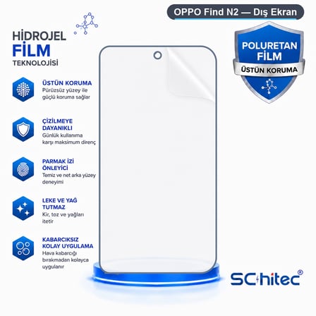 SChitec OPPO Find N2 Uyumlu Dış Ekran Nano Şeffaf Hidrojel Ekran Koruyucu
