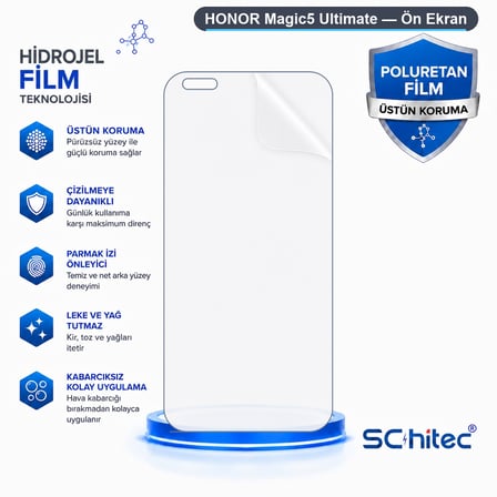 SChitec HONOR Magic5 Ultimate Uyumlu Ön Yüzey Nano Şeffaf Hidrojel Ekran Koruyucu