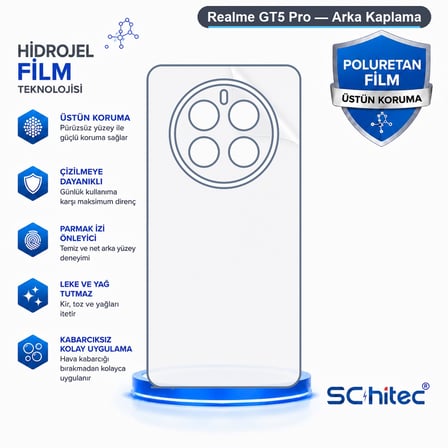 SChitec Realme GT5 Pro Uyumlu Arka Yüzey Hidrojel Koruyucu Film