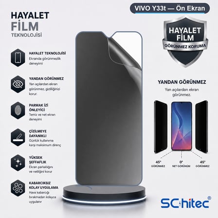 SChitec VIVO Y33t Uyumlu Ön Yüzey Hayalet Privacy Hidrojel Ekran Koruyucu