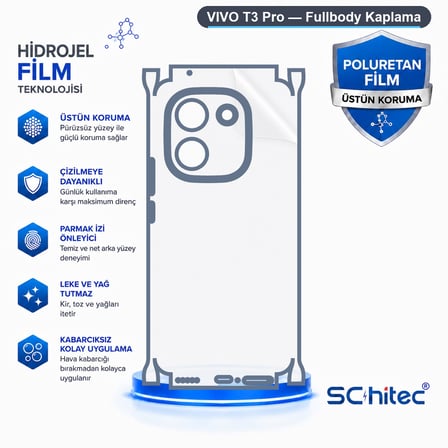 SChitec VIVO T3 Pro Uyumlu Fullbody Arka Kaplama Hidrojel Koruyucu Film