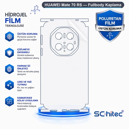 SChitec HUAWEI Mate 70 RS Uyumlu Fullbody Arka Kaplama Hidrojel Koruyucu Film