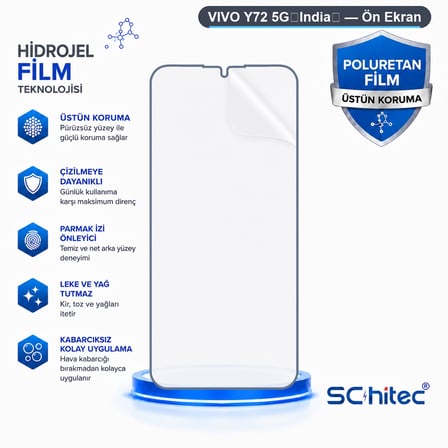 SChitec VIVO Y72 5G（India） Uyumlu Ön Yüzey Nano Şeffaf Hidrojel Ekran Koruyucu