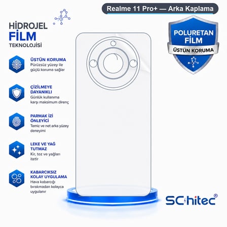SChitec Realme 11 Pro+ Uyumlu Arka Yüzey Hidrojel Koruyucu Film