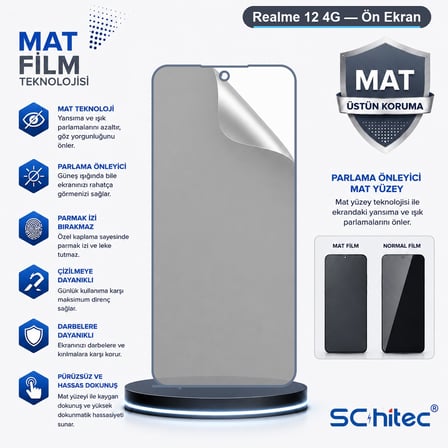 SChitec Realme 12 4G Uyumlu Ön Yüzey Mat Hidrojel Ekran Koruyucu