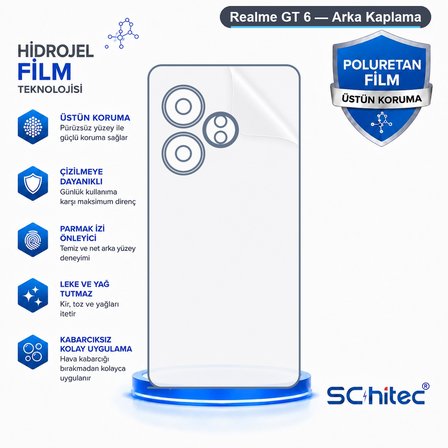 SChitec Realme GT 6 Uyumlu Arka Yüzey Hidrojel Koruyucu Film