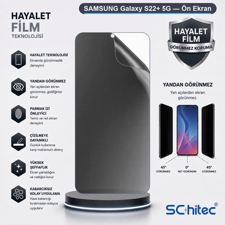 SChitec SAMSUNG Galaxy S22+ 5G Uyumlu Ön Yüzey Hayalet Privacy Hidrojel Ekran Koruyucu