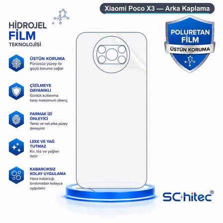 SChitec Xiaomi Poco X3 Uyumlu Arka Yüzey Hidrojel Koruyucu Film