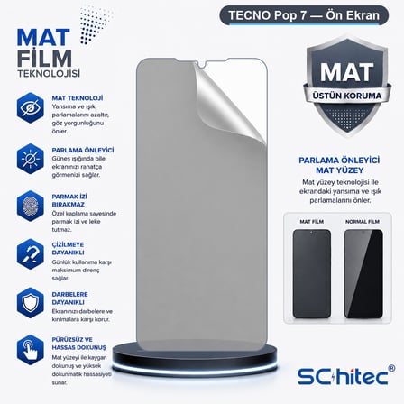 SChitec TECNO Pop 7 Uyumlu Ön Yüzey Mat Hidrojel Ekran Koruyucu