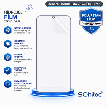 SChitec General Mobile Gm 23 Uyumlu Ön Yüzey Nano Şeffaf Hidrojel Ekran Koruyucu