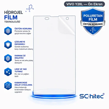 SChitec VIVO Y28L Uyumlu Ön Yüzey Nano Şeffaf Hidrojel Ekran Koruyucu