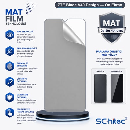 SChitec ZTE Blade V40 Design Uyumlu Ön Yüzey Mat Hidrojel Ekran Koruyucu