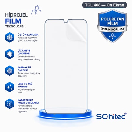 SChitec TCL 408 Uyumlu Ön Yüzey Nano Şeffaf Hidrojel Ekran Koruyucu