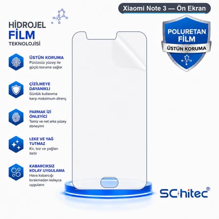 SChitec Xiaomi Note 3 Uyumlu Ön Yüzey Nano Şeffaf Hidrojel Ekran Koruyucu