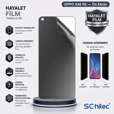SChitec OPPO A94 5G Uyumlu Ön Yüzey Hayalet Privacy Hidrojel Ekran Koruyucu
