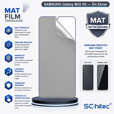 SChitec SAMSUNG Galaxy M32 5G Uyumlu Ön Yüzey Mat Hidrojel Ekran Koruyucu