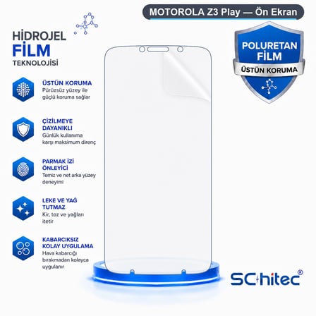 SChitec MOTOROLA Z3 Play Uyumlu Ön Yüzey Nano Şeffaf Hidrojel Ekran Koruyucu