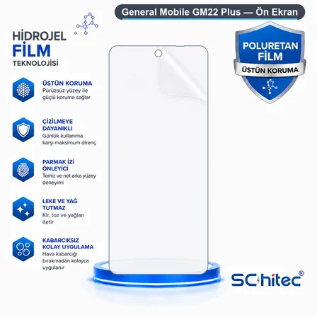 SChitec General Mobile GM22 Plus Uyumlu Ön Yüzey Nano Şeffaf Hidrojel Ekran Koruyucu