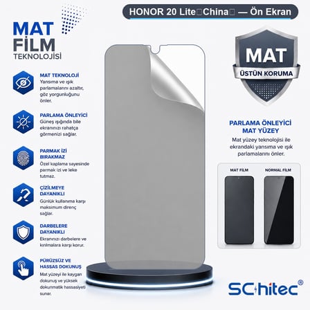 SChitec HONOR 20 Lite（China） Uyumlu Ön Yüzey Mat Hidrojel Ekran Koruyucu