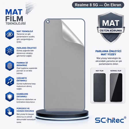 SChitec Realme 8 5G Uyumlu Ön Yüzey Mat Hidrojel Ekran Koruyucu