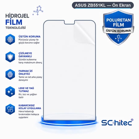 SChitec ASUS ZB551KL Uyumlu Ön Yüzey Nano Şeffaf Hidrojel Ekran Koruyucu