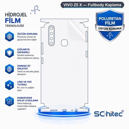 SChitec VIVO Z5 X Uyumlu Fullbody Arka Kaplama Hidrojel Koruyucu Film