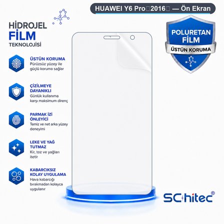 SChitec HUAWEI Y6 Pro（2016） Uyumlu Ön Yüzey Nano Şeffaf Hidrojel Ekran Koruyucu