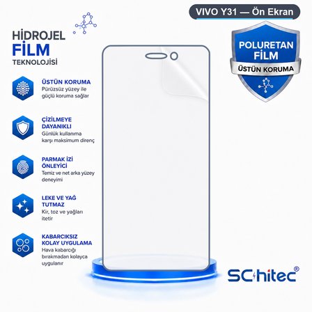 SChitec VIVO Y31 Uyumlu Ön Yüzey Nano Şeffaf Hidrojel Ekran Koruyucu