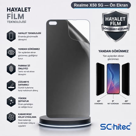 SChitec Realme X50 5G Uyumlu Ön Yüzey Hayalet Privacy Hidrojel Ekran Koruyucu