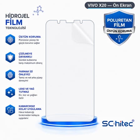 SChitec VIVO X20 Uyumlu Ön Yüzey Nano Şeffaf Hidrojel Ekran Koruyucu